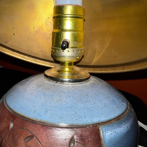 Vintage Ceramic Pottery Painted Signed Table Lamp Blue Brown - Picture 9 of 13